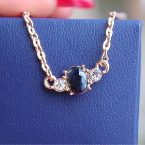 Elegant Genuine Sapphire And Crystal Rose Gold Necklace